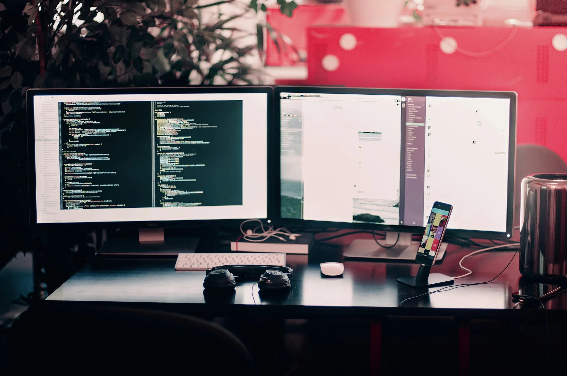 Development setup with dual monitors